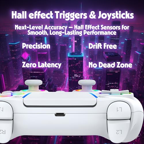 FLUY-E RGB Wireless Controller for PS5/PC – Compatible with PS5, PS5 Slim & PS5 Pro, Hall Effect Joysticks and Triggers, Dual Vibration, Six-Axis Sensor, Touch Panel, Turbo & Programmable Buttons, Ergonomic Design