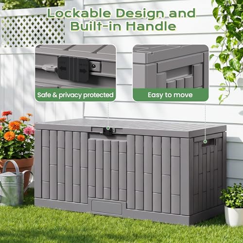 Jocoevol Deck Box 120 Gal, UV Resistant & Waterproof Outdoor Storage Box with Lock, Easy Assemble Storage Bins Container for Pool Patio Garden - size: 120Gal