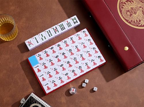 Mose Cafolo Chinese Mahjong Game Set 1.5" X-Large 144 Numbered White Blue Melamine Tiles with Carrying Travel Case,Complete Majong Majiang, Mah Jonng Game Set - color: Blue Tiles