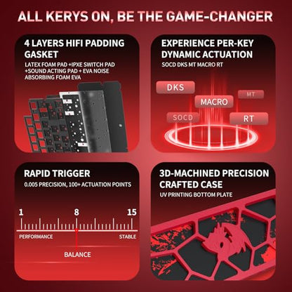Redragon K753 HE Rapid Trigger Gaming Keyboard, 60% 61 Keys Wired Mechanical Keyboard w/Hype-Red Hollowed-Out Aluminum Base, Next-Gen UltraMag 100% POM Silky Rappid Trigger Magnetic Switch - color: Hype Red (CNC HE Version)