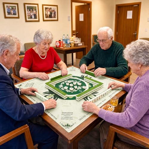 Mahjong Mat for Table, American Mahjong Mat with Printed Rules, 31.5 x 31.5Inch, Anti-Slip, Noise-Reducing Table Cover for Mahjong, Dominoes, Board Games, Poker, and Card Games (Light Blue) - color: Light Blue