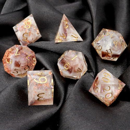 Haxtec Sharp Edge Dice Set Resin DND Dice Set Glitter Clear Polyhedral D&D Dice Compatible with Dungeons and Dragons Star Dust - color: Rosegold White