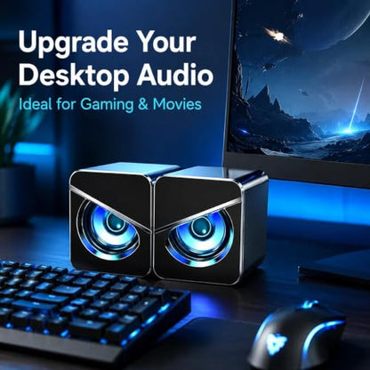Brand Computer Speakers with Dynamic RGB LED Light, USB Powered Stereo Desktop Speaker, Plug and Play Multimedia Sound Bar for PC Laptop Monitor Gaming Office
