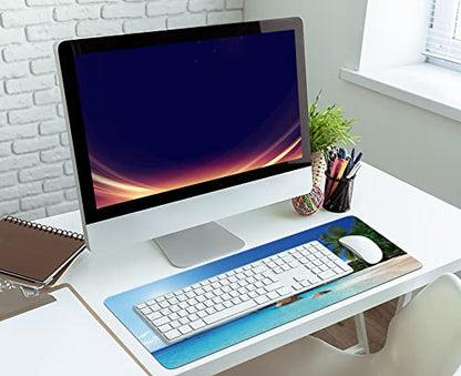 Ocean Desk Mat,ANSE Lazio Beach at Praslin Island Extended Gaming Mouse Pad,Large Non-Slip Rubber Base Mousepad with Stitched Edges,Waterproof Mouse Mat Desk Pad for Office Game Home 35.4x15.75 in - color: Anse Lazio Beach
