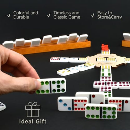 Queensell Mexican Train Dominoes Set with Wooden Hub, Domino Tile Board Games - Double 12 Dominos Set for Family Game Night for Adults and Kids Ages 8 and up (Double 12) - style: Double 12