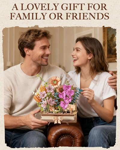 Rowood 3D Puzzle,Mothers Day DIY Wooden Flower Craft Kits for Adults,Botanical Collection Home Decor, Valentine's Day/Christmas/Birthday Gift-Wooden Blooming Book