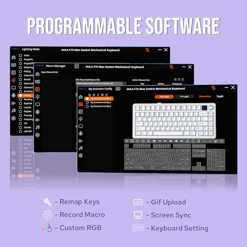 EPOMAKER X Aula F75 MAX Wireless Mechanical Keyboard with TFT Screen and Knob, Gasket Gaming Keyboard in 75% Layout, Hot Swappable, RGB Backlight, for PC/Mac/Linux (Blue&White&Purple) - color: Blue&White&Purple
