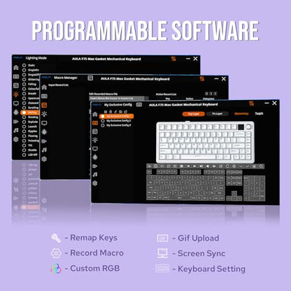 EPOMAKER X Aula F75 MAX Wireless Mechanical Keyboard with TFT Screen and Knob, Gasket Gaming Keyboard in 75% Layout, Hot Swappable, RGB Backlight, for PC/Mac/Linux (Blue&White&Purple) - color: Blue&White&Purple