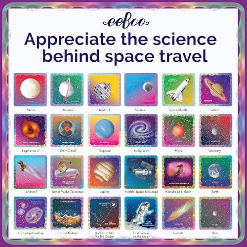 eeBoo Shiny Space Memory & Matching Game, Ages 5+, 1-6 Players | Introduces space & science vocabulary. Sharpens recognition, concentration & memory skills. Includes 48 foil tiles, 24 pairs - style: Shiny Space