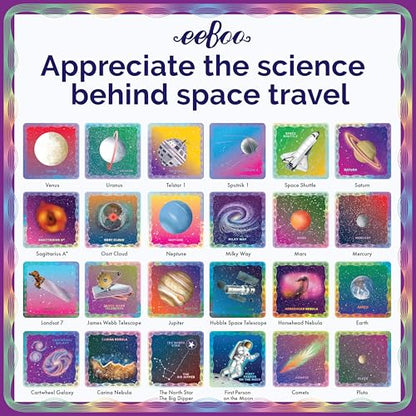eeBoo Shiny Space Memory & Matching Game, Ages 5+, 1-6 Players | Introduces space & science vocabulary. Sharpens recognition, concentration & memory skills. Includes 48 foil tiles, 24 pairs - style: Shiny Space