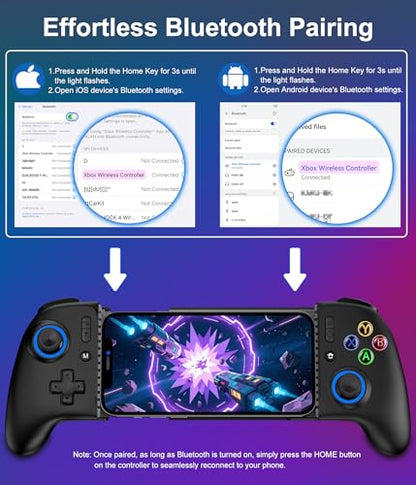 LIFUFUTEE Mobile Gaming Controller for iPhone/Android, Wireless Phone Controller with Hall Joysticks/Triggers, Mobile Controller Support Phone Case for Xbox Game Pass, Steam Link & More, Black