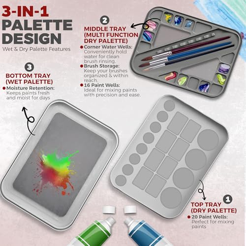 Stay Wet Palette for Acrylic Painting, Easy to Clean, Sturdy and Durable, Ideal for Painting Miniatures, Warhammer Painters, Students, Beginners, and Hobbyists - color: Gray