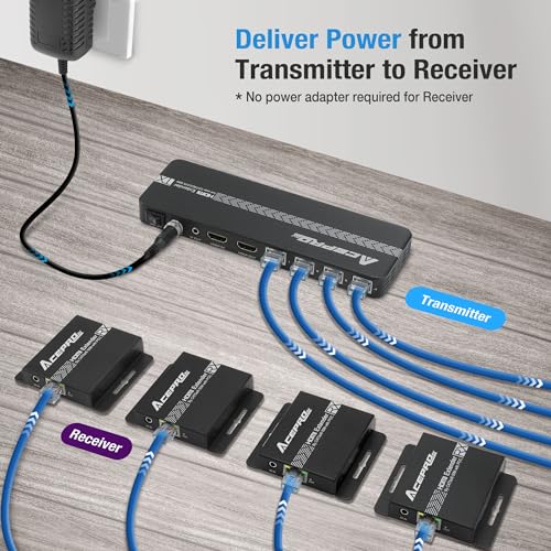 1080P 1x8 (4 Receivers) HDMI Splitter Over Cat6 Extender | up to 164 Feet (50 Meters) for 8 Monitors and 1 Loop-out Monitor (1 In 8 Out), IR Control and EDID Function - size: 1x8