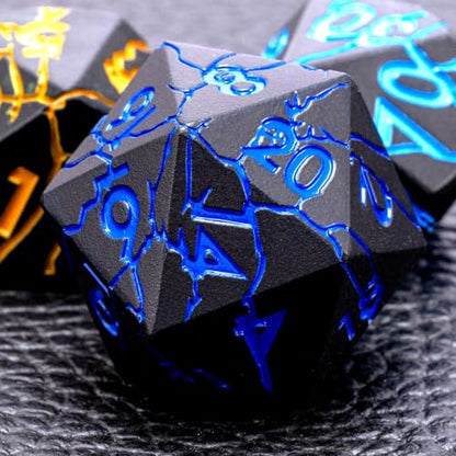 D&D Metal Dice Dungeons and Dragons Metal Dice Set with Cracks, Polyhedral Dice Set for RPG TTRPG D&D Die with Gift Case - color: Black and Coloured Cracks