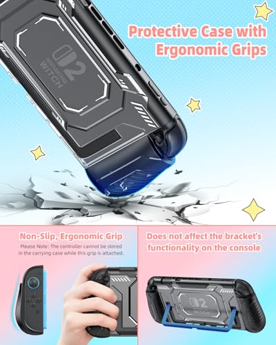 Switch 2 Accessories, Controller Bundle Case for Nintendo Switch 2 (2025), MENEEA 17-IN-1 Kits: Pro Controller, Carrying Case, Grips for Joy Con,Steering Wheels for Mario Kart,Protective Cover for Controller Console for Switch 2 (1* Black Controller) - co