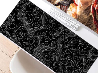 JIALONG Black Topographic Large Gaming Mouse Pad, XXL Mousepad, Big Mouse Mat Desk Pad for Keyboard and Mouse, Gaming Computer Laptop PC Desk Office Accessories - color: Black Topographic