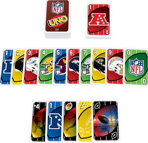 Mattel Games UNO NFL Card Game with Storage Tin, Ages 7+ | With NFL Team Logos & Special Rules for Kids, Teens & Family Game Night, Ages 7+, 2-10 Players (Amazon Exclusive) - style: UNO NFL