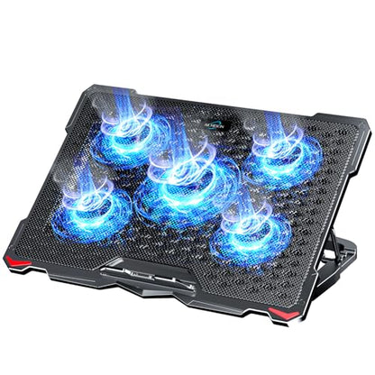 AICHESON Laptop Cooling Pad 5 Fans Up to 17.3 Inch Heavy Notebook Cooler, Blue LED Lights, 2 USB Ports, S035, Blue-5fans - color: Blue