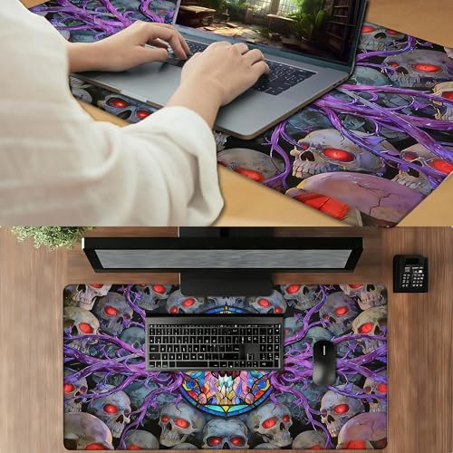 MTG Playmat TCG Card Game Mat Magic The Gathering Play Mat 24x14 Inch - color: Stained Glass Skull