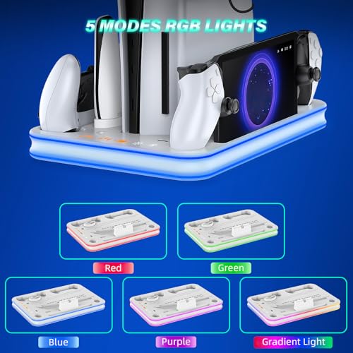 Sehawei PS5/PS5 Slim Stand and Cooling Station with RGB Lighting and 3 Level Cooling Fan,Charging Dock for PS5 Edge Controller and PS Portal,Remote Control and Headset holders,PS5/PS5 Slim Accessories
