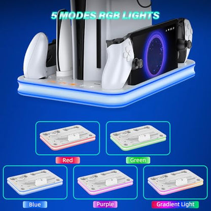 Sehawei PS5/PS5 Slim Stand and Cooling Station with RGB Lighting and 3 Level Cooling Fan,Charging Dock for PS5 Edge Controller and PS Portal,Remote Control and Headset holders,PS5/PS5 Slim Accessories