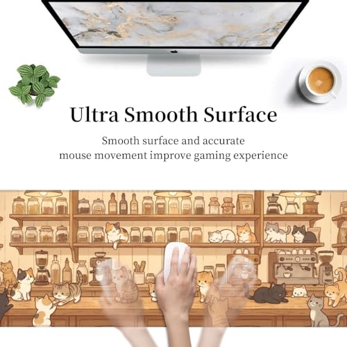 Cat Cafe Gaming Mouse Pad XL Large Extended Desk Mat, Non-Slip Rubber Base, Stitched Edges, Waterproof Surface for Office & Gaming 31.5x11.8 in - color: 30