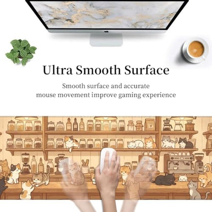 Cat Cafe Gaming Mouse Pad XL Large Extended Desk Mat, Non-Slip Rubber Base, Stitched Edges, Waterproof Surface for Office & Gaming 31.5x11.8 in - color: 30