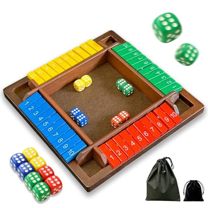 Shut The Box Dice Game, Wooden Strategy Board Game for 2-4 Players, Brown | Tabletop Math Game, 8 Dice Included, Velvet Storage Bag, Solid Wood Board, Family Game Night, Pub Game - style: Classic