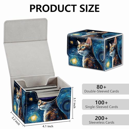 Strong Magnet Card Case Deck Box Mtg Card Box Playing Card Box Tcg Up to 200 Cards Creative Pattern Trading Card Storage Box for Collectible Card Games for MTG Cards, Cute Cat With Starry Night - color: Cute Cat With Starry Night