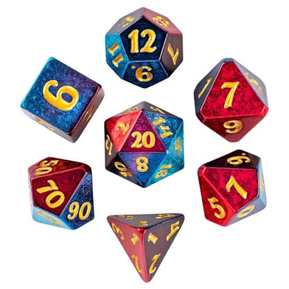 DND Dice Set Red-Blue Sparkling D&D Polyhedral Dice for Board Games | Leather Storage Bag, DM Gift, for Dungeons and Dragons Role Playing Games - color: Electroplated-red&blue