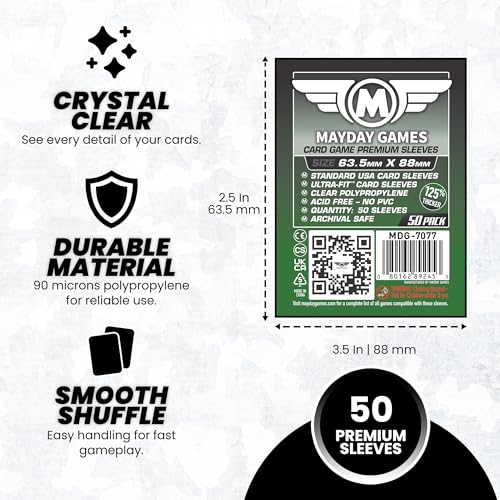MayDay Games Premium Card Sleeves – 50 Count, Clear 90 Micron Thickness, Medium MTG Size (63.5 x 88 mm), Compatible with Magic: The Gathering & More – SKU: MDG-7077