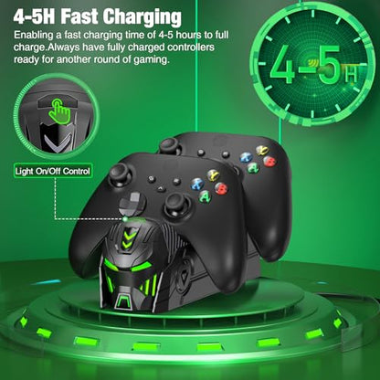 Charger Station Compatible with Xbox Controllers, 2x5520mWh Rechargeable Battery Pack for Xbox One/ Series X|S Controllers with Dual Charging Dock and 4 Covers for Xbox One Games