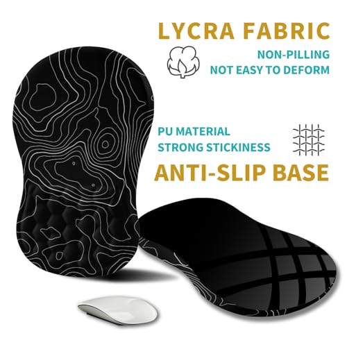 Hokafenle Ergonomic Mouse Pad Wrist Support, Wrist Rest Mousepad for Carpal Tunnel Pain Relief with Integrated Memory Foam Slope Massage Bulge (11.8x7.9 inch,Topographic Contour) - color: KM01-Topographic Contour