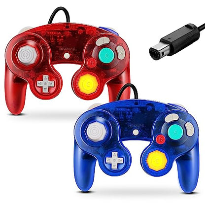 FIOTOK Gamecube Controller, Classic Wired Controller for Wii & Gamecube | Clear Red & Clear Blue -2Pack - color: Clear Red & Clear Blue