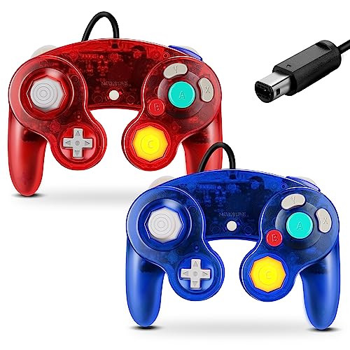 FIOTOK Gamecube Controller, Classic Wired Controller for Wii & Gamecube | Clear Red & Clear Blue -2Pack - color: Clear Red & Clear Blue