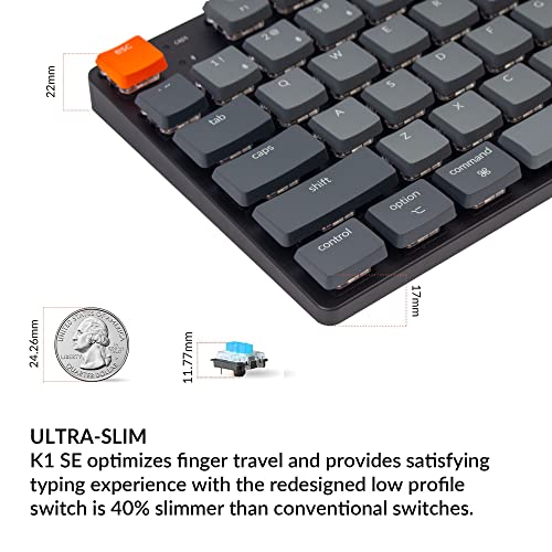 Keychron K1 SE, 87 Keys Ultra-Slim Wireless Bluetooth/USB Wired Mechanical Keyboard with White LED Backlit, Hot Swappable Low-Profile Gateron Mechanical Blue Switch Compatible with Mac Windows - color: Low-Profile Gateron Blue Switch