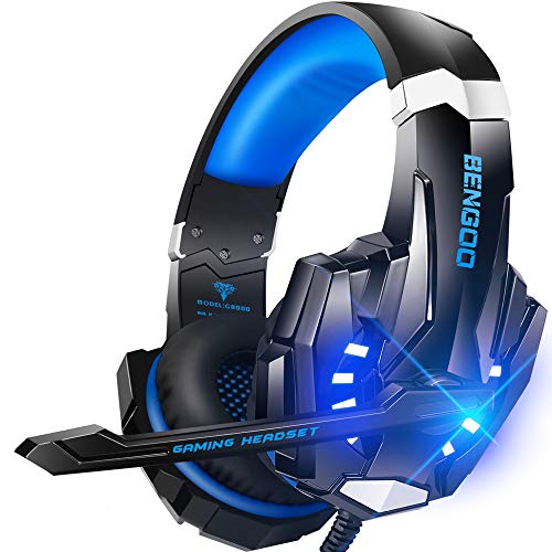 BENGOO G9000 Stereo Gaming Headset for PS4 PC Xbox One PS5 Controller, Noise Cancelling Over Ear Headphones with Mic, LED Light, 7.1 Surround Sound, Soft Memory Earmuffs for Nintendo Xbox Series X|S - color: Blue