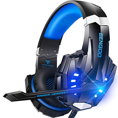 BENGOO G9000 Stereo Gaming Headset for PS4 PC Xbox One PS5 Controller, Noise Cancelling Over Ear Headphones with Mic, LED Light, 7.1 Surround Sound, Soft Memory Earmuffs for Nintendo Xbox Series X|S - color: Blue