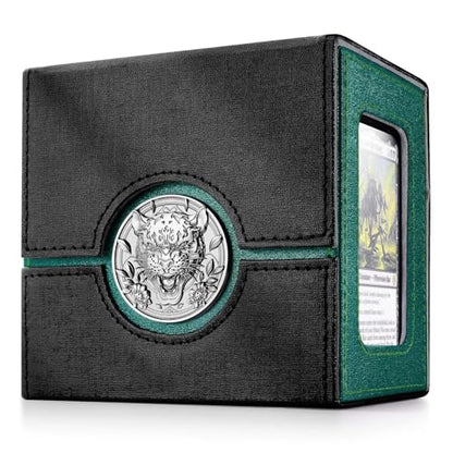 Kabinka Commander Deck Box for MTG, Card Deck Box with Dice Tray | Holds 100 Double-Sleeved Cards,for TCG/PTCG, Patented Design, with 35PT Magnetic Card Holder (Black& Green, Leopard) - color: D-Black& Green, Leopard