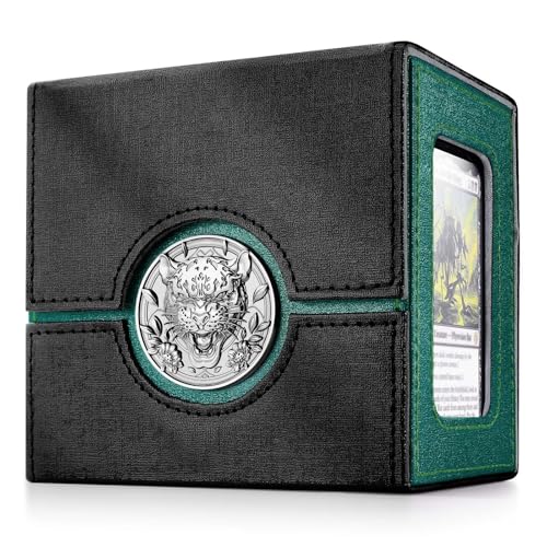 Kabinka Commander Deck Box for MTG, Card Deck Box with Dice Tray | Holds 100 Double-Sleeved Cards,for TCG/PTCG, Patented Design, with 35PT Magnetic Card Holder (Black& Green, Leopard) - color: D-Black& Green, Leopard