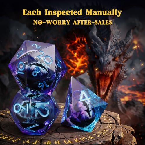 MoKo Liquid Core DND Dice Set 7PCS, Blue | Sharp Edge Resin Polyhedral, D20 D12 D10 D8 D6 D4 D%, Gift Box Included, Compatible with Dungeons and Dragons RPG - color: 1 - Blue