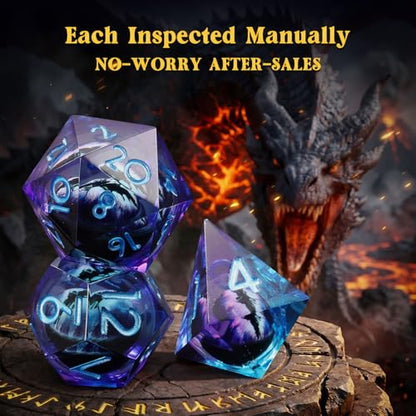 MoKo Liquid Core DND Dice Set 7PCS, Blue | Sharp Edge Resin Polyhedral, D20 D12 D10 D8 D6 D4 D%, Gift Box Included, Compatible with Dungeons and Dragons RPG - color: 1 - Blue
