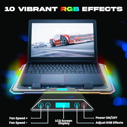 KLIM V15 Gaming Laptop Cooling Pad with 15 Fans + RGB Laptop Cooler + Adjustable Gaming Laptop Stand with Fan + Compatible up to 17 Inches + 2 USB Ports + Smartphone Holder + 5 Years Protection