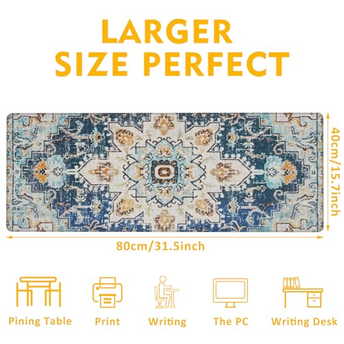 Desk Mat,Bohemian Textile Rug Texture Mouse Pad,31.5""X15.7"" Large Desk Pad with Stitched Edge Non-Slip Base Keyboard Big Mouse Pad for Office Home Work Gaming, WDQ-D10 - color: Colorful Geometry Knitwear Rug