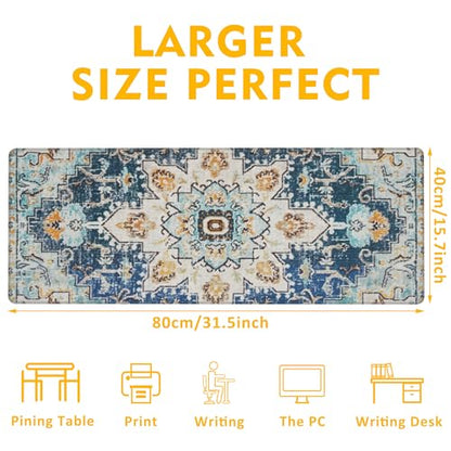 Desk Mat,Bohemian Textile Rug Texture Mouse Pad,31.5""X15.7"" Large Desk Pad with Stitched Edge Non-Slip Base Keyboard Big Mouse Pad for Office Home Work Gaming, WDQ-D10 - color: Colorful Geometry Knitwear Rug