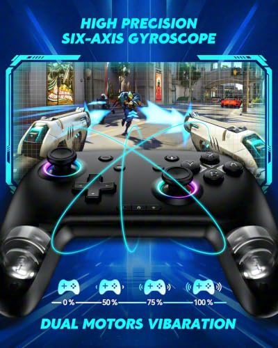 Switch Controller, Wireless Bluetooth Controller for Nintendo Switch 2/Switch/Lite/OLED, game controllers Compatible with iPhone/Mac/iPad/iOS/Android/Phone/PC/Steam and TV with Rotary Motors, RGB Hall Effect Joysticks/Macro Back Buttons/Turbo Modes/6-Axis