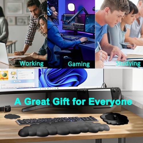 Cloud Keyboard and Mouse Wrist Rest Pad for Computer Arm Pain Relief- Ergonomic Wrist Support Mousepad with Non-Slip PU Base for Office, Gaming, and Home Use Anti-Fatigue(Black) - color: Black