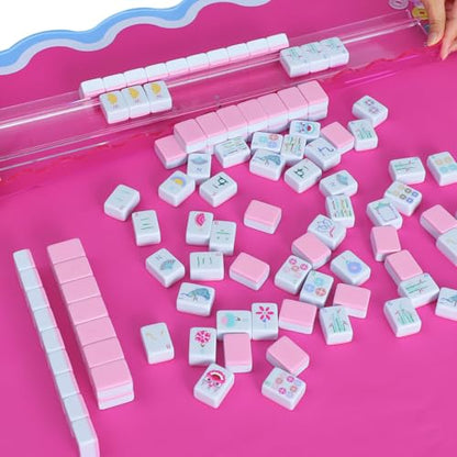 160 Pink American Printed Mahjong Game Set with Carrying Bag and Accessories, 1.2’’ Mahjong Tile Set - style: 1-Pink