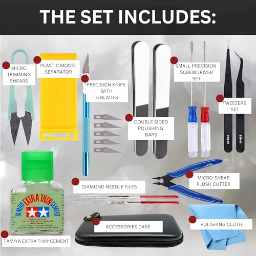 Tamiya Extra Thin Cement with Fine Tip Applicator and Pixiss Gundam Model Toolkit - 4 Oz Plastic Model Glue for Miniatures, Miniature Tool Kit Including Mini Tweezers, Pliers, Nippers