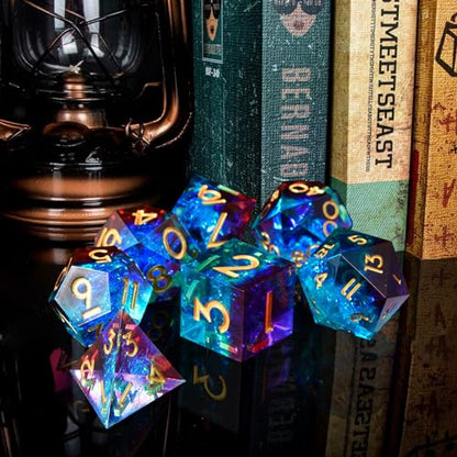 DND Dice Set, 7 Pcs Sharp Edge D&D Dice Polyhedral Resin Dice for Dungeons and Dragons RPG MTG Role Playing Table Games - color: Blue-3